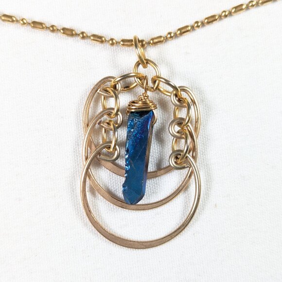 Triple Moon Goddess pendant, wiccan pagan witch Rainbow crystal wand jewelry - Picture 5 of 9